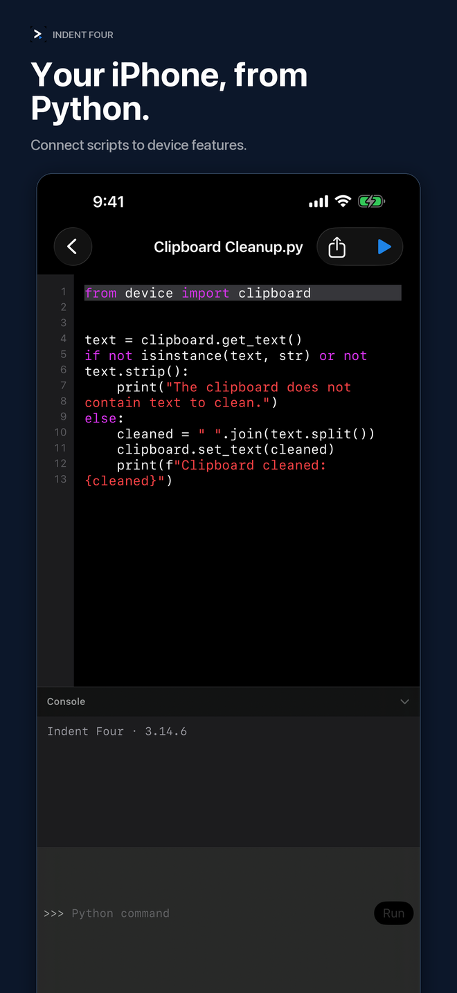 Python using clipboard access through Indent Four’s device integrations